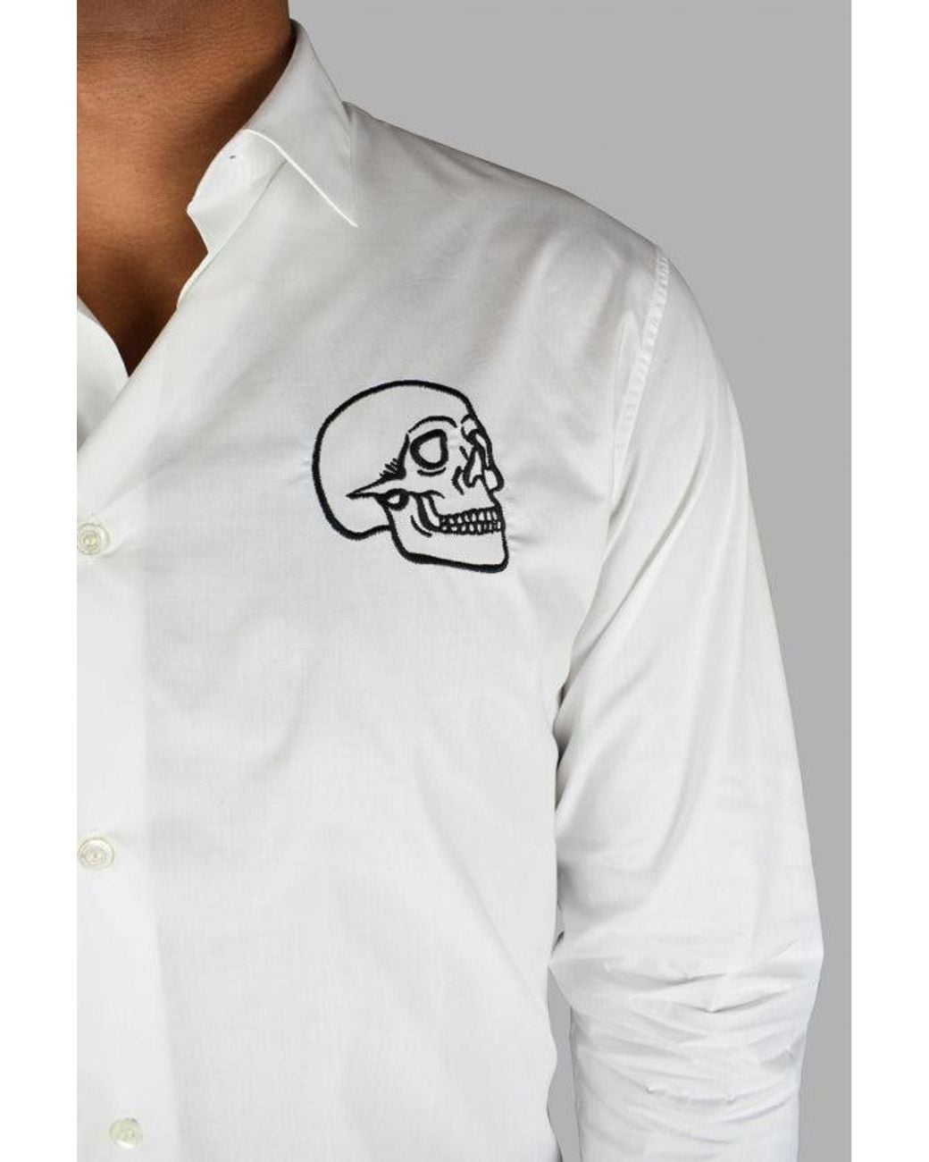 Philipp Plein Gray Cut Ls Skull Shirt for men