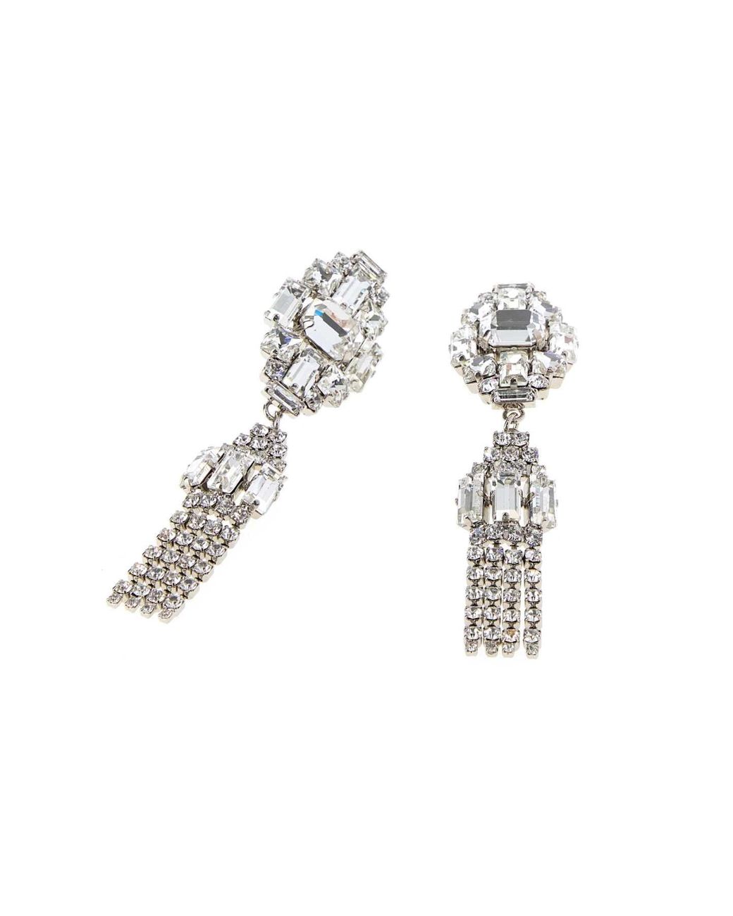 Alessandra Rich Metallic Crystal Earrings With Pendant And Fringes