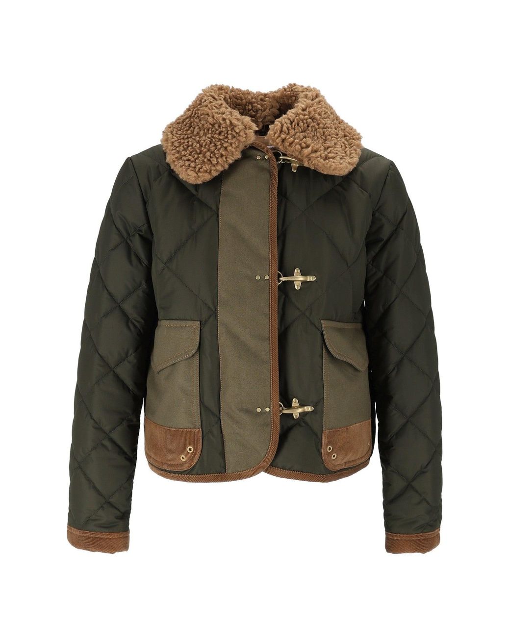 Fay Green Mini 3-Ganci Quilted Leather-Accent Jacket