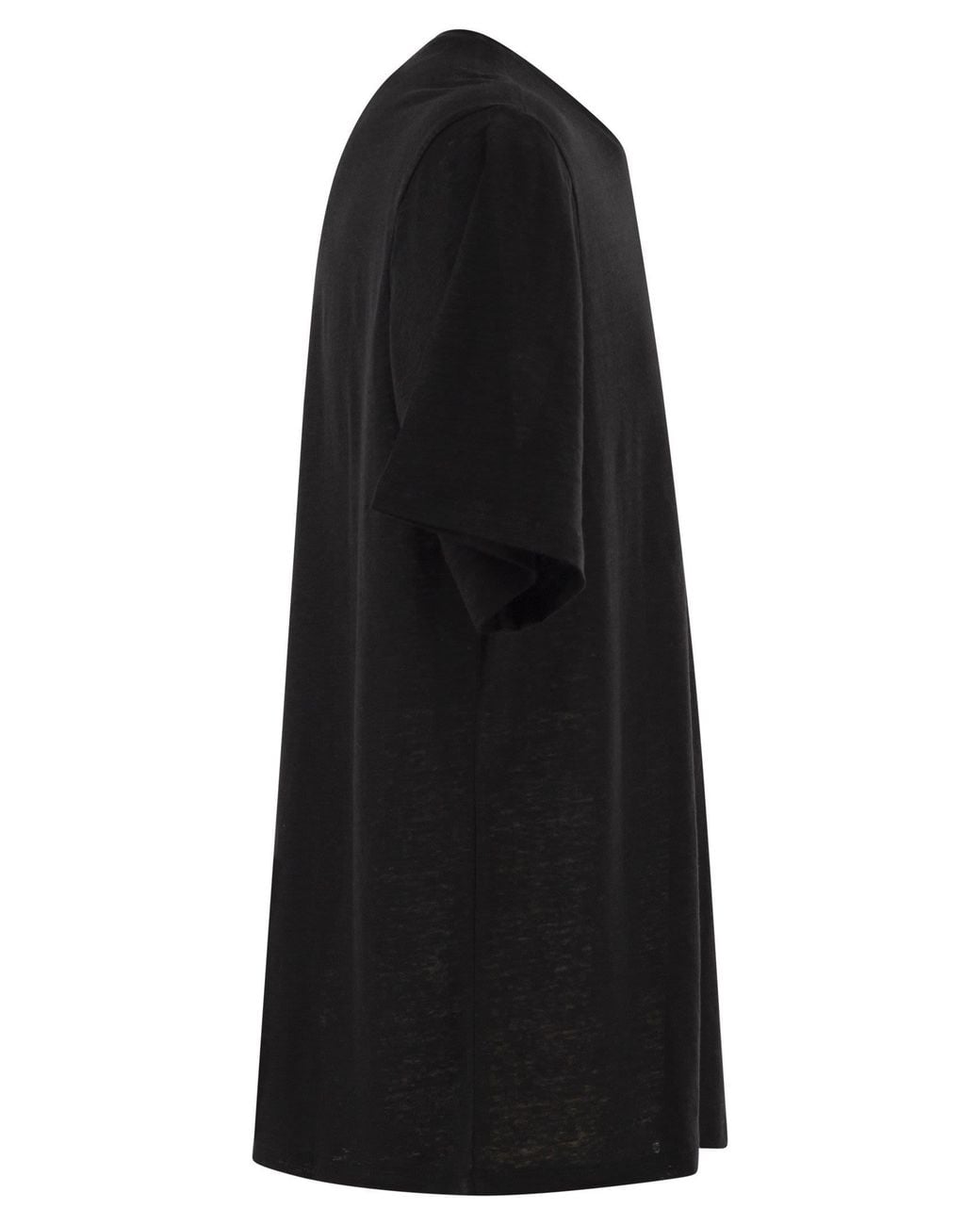 Majestic Black Stretch Linen T Shirt With Round Neckline