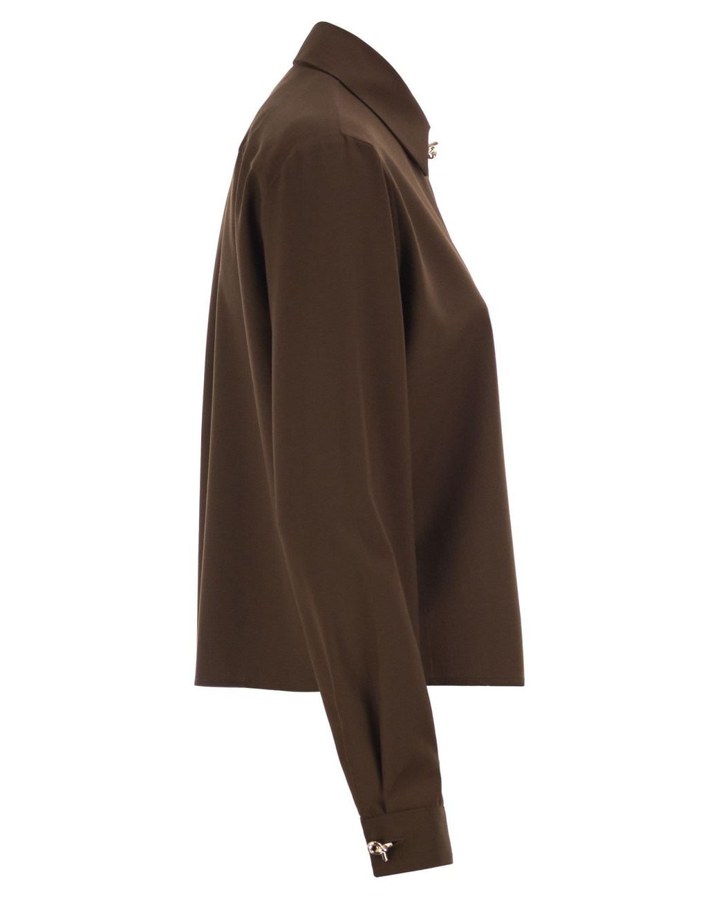 Fabiana Filippi Brown Virgin Wool Stretch Shirt With Zama Jewel Detail