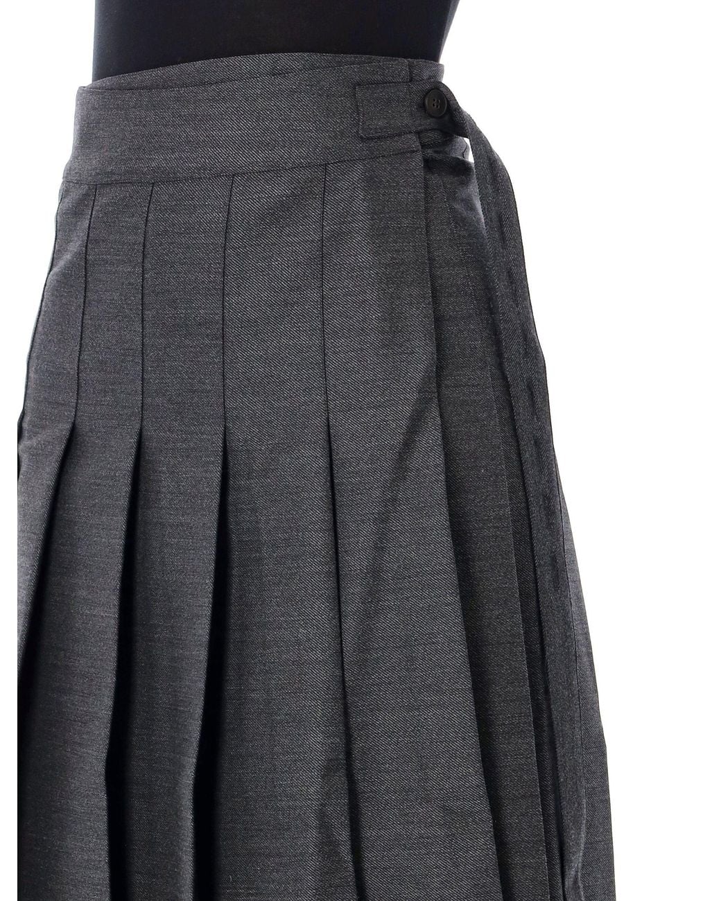 Rohe Black Róhe Wool Blend Wrap Skirt With Pleats, Midi Length & Adjustable Tie