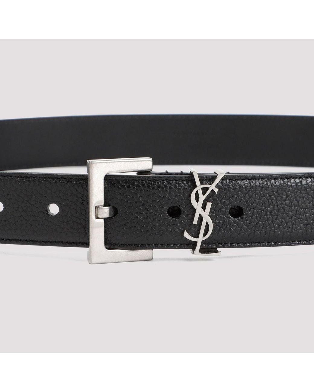 Saint Laurent Black Grained Leather Belt With Squared Buckle for men