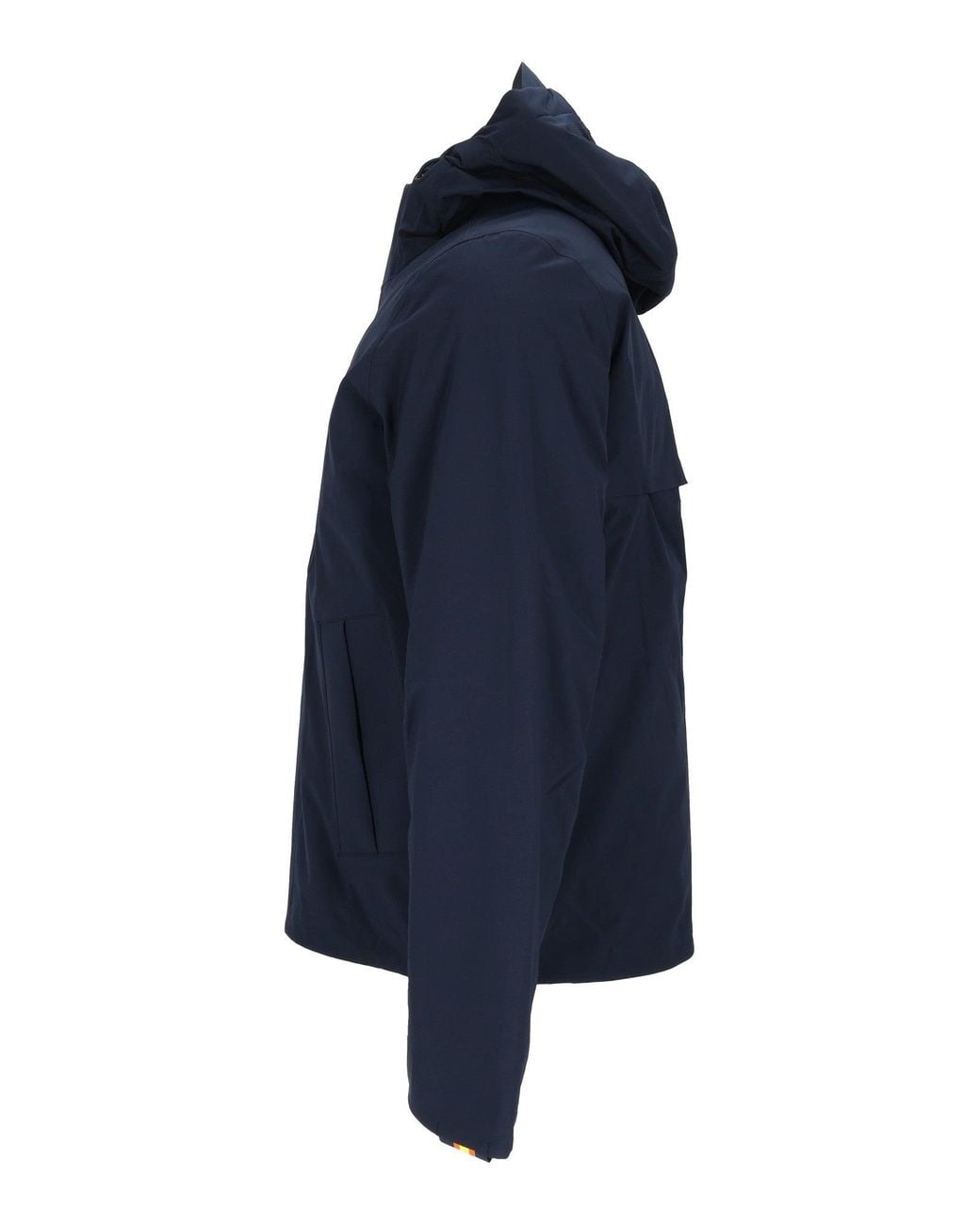 K-Way Blue Short Padded Jacket With High Collar And Concealed Closure
