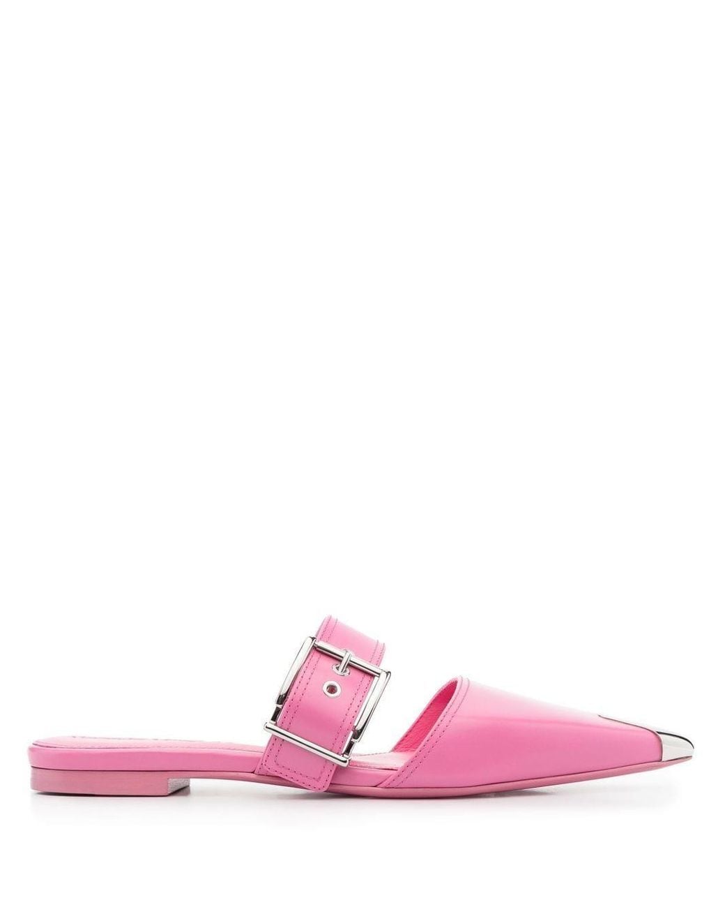 McQueen Pink Buckled Leather Mules