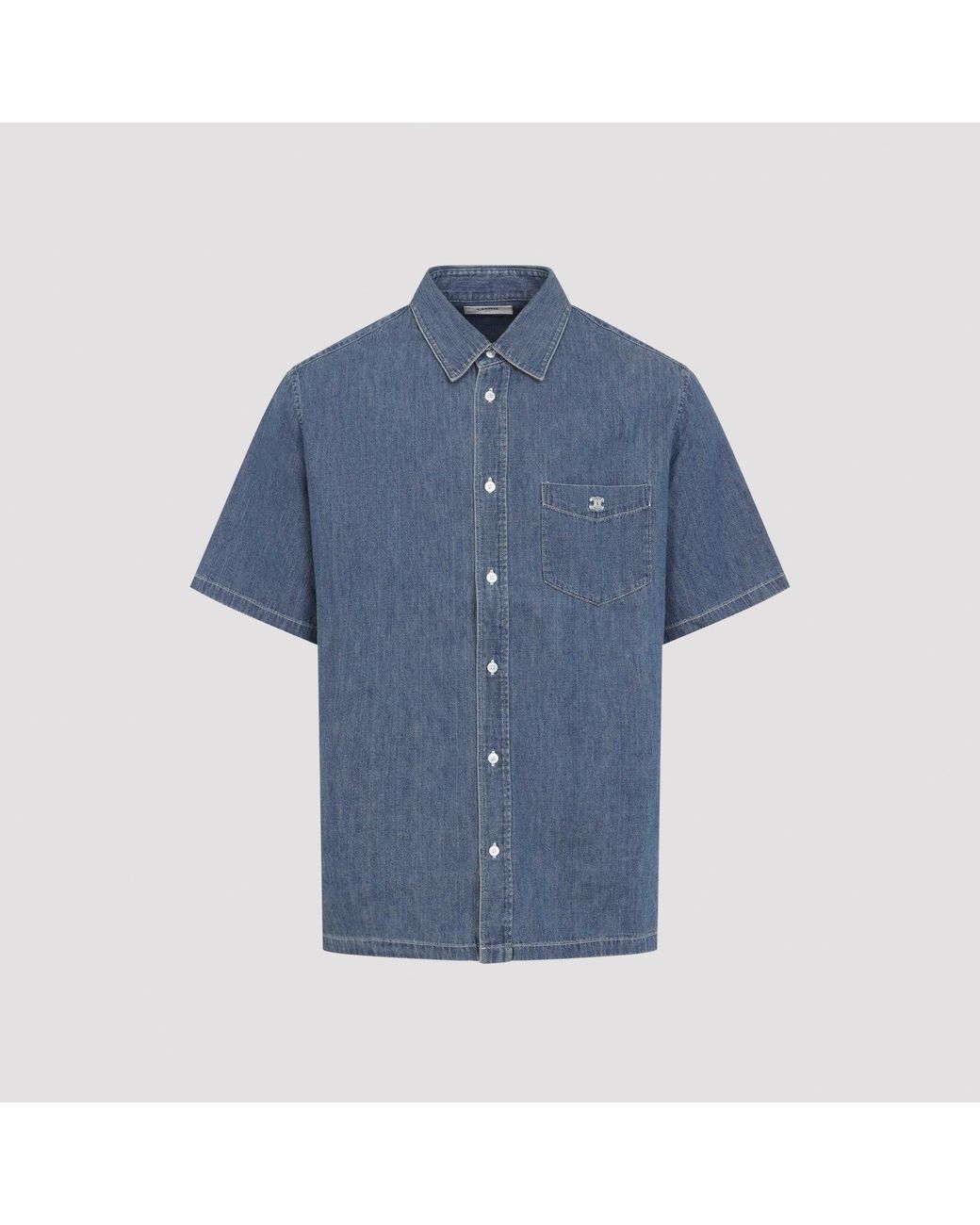 Céline Blue Union Ocean Cotton Bowling Shirt for men