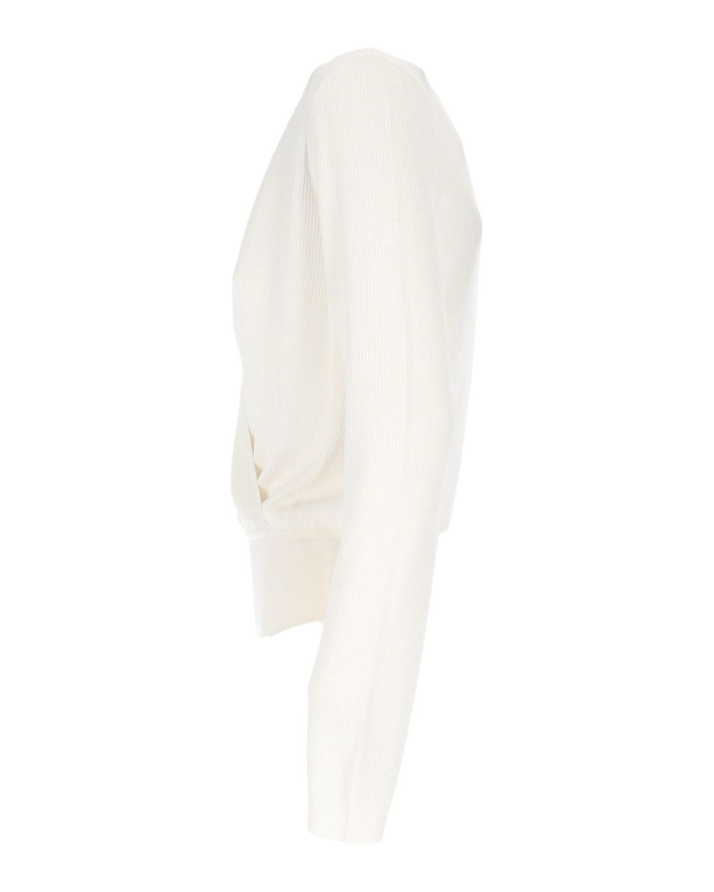 Elisabetta Franchi White Long-Sleeved Bodysuit With Deep V-Neckline And Ribbed Texture