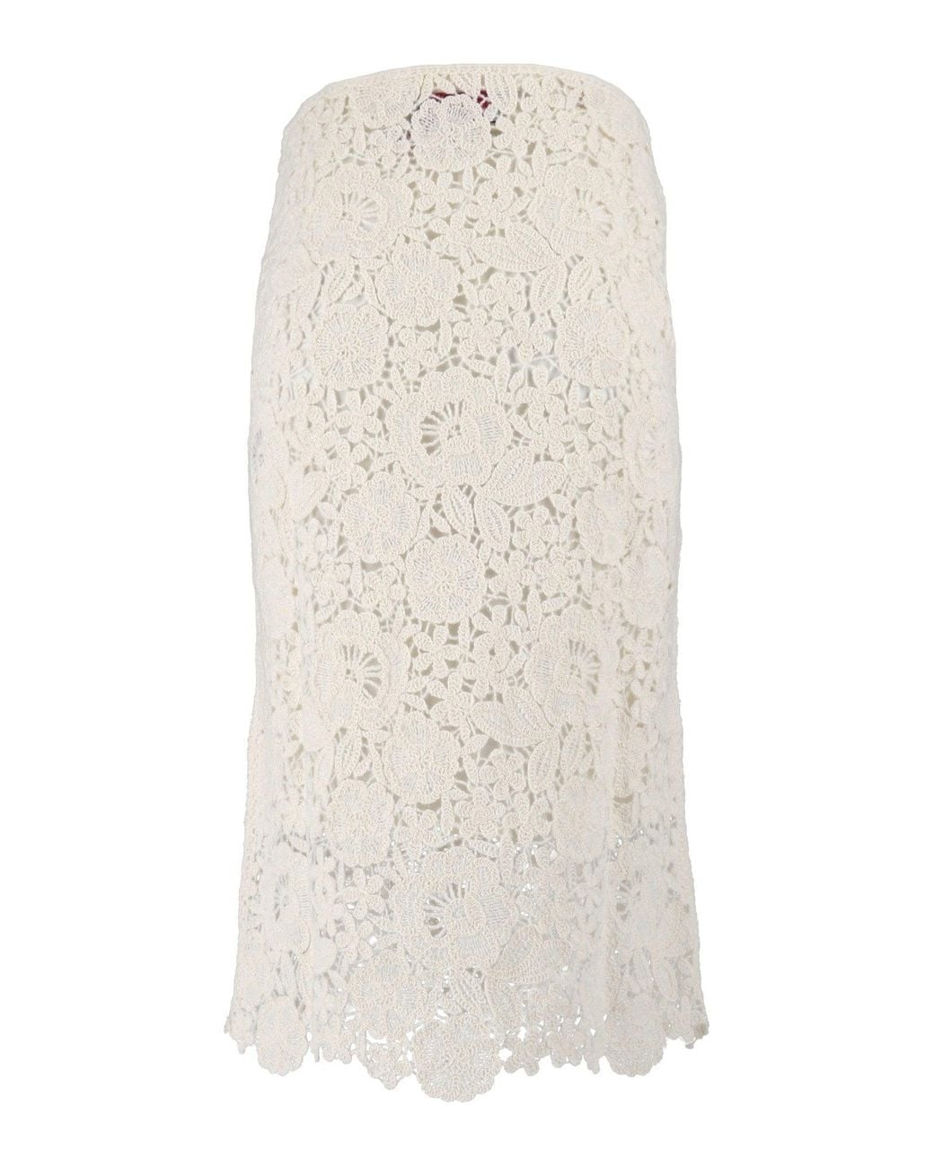 Ermanno Scervino White Floral Lace Overlay Scalloped Hemline Midi Skirt