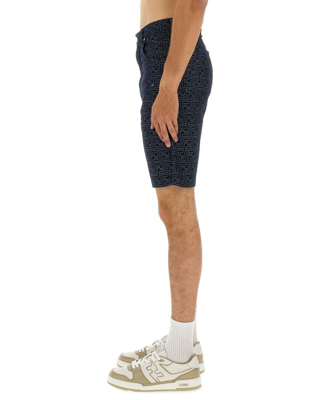 Fendi Blue Ff Jacquard Denim Shorts for men