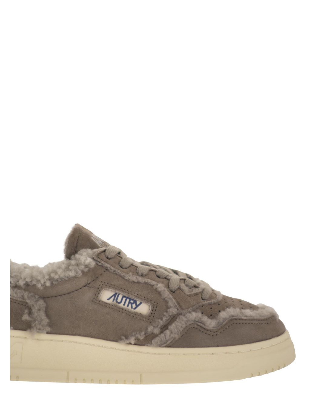 Autry Gray Medalist Low Suede Trainers With Shearling Lining