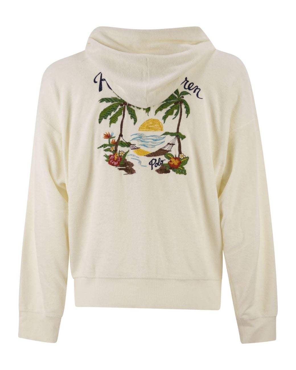 Polo Ralph Lauren Natural Cotton Blend Zip Hoodie With Tropical Embroidery