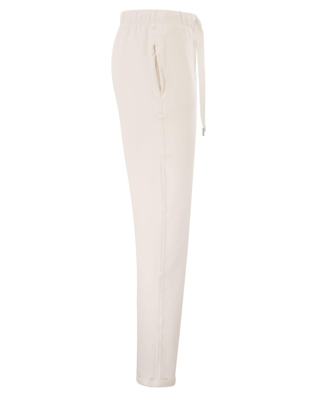 Majestic White Stretch Viscose Jogger Trousers With Drawstring Waist