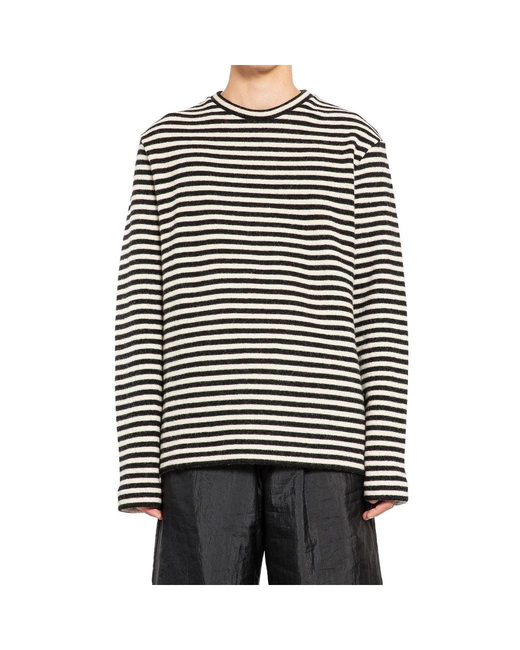 Jil Sander Black Striped Wool Compact Jersey T Shirt