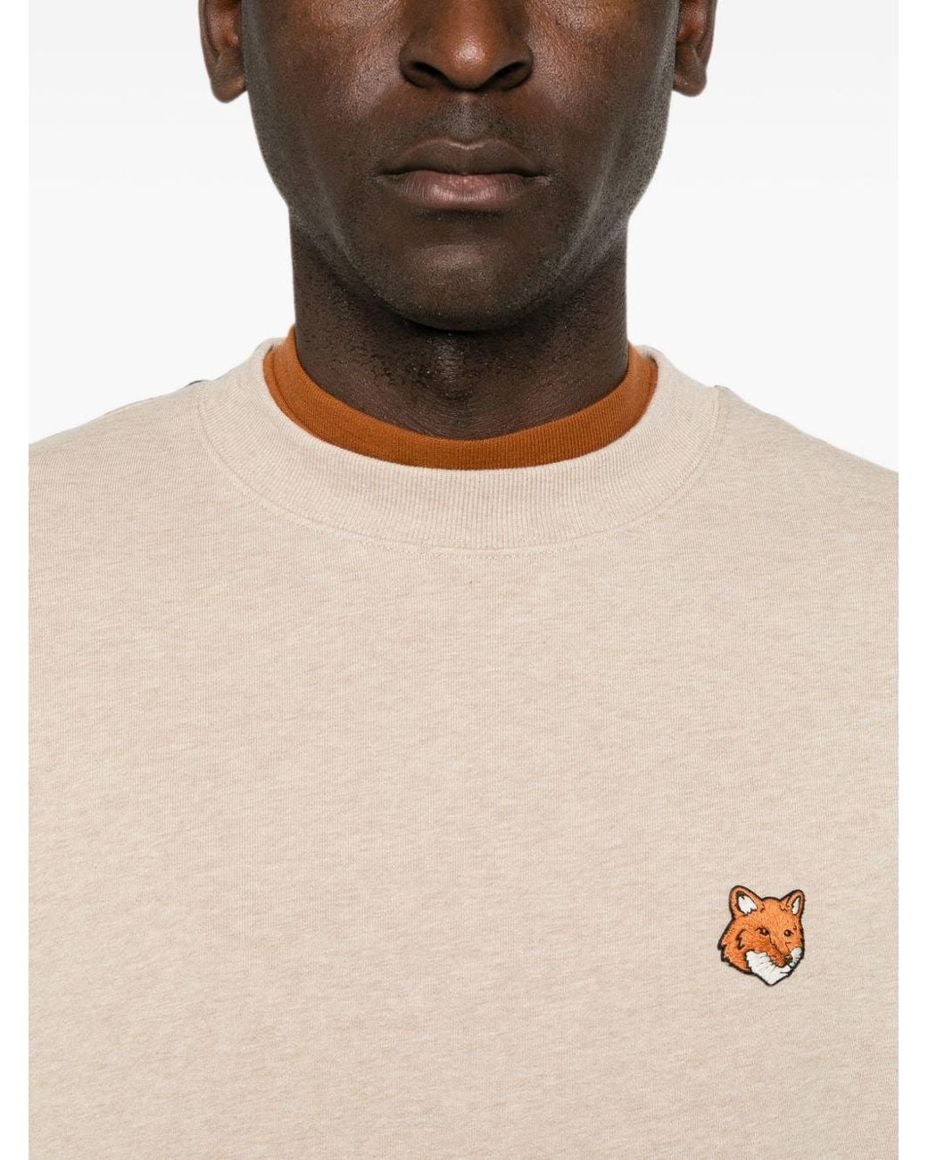 Maison Kitsuné Natural Fox Head Cotton Crewneck Sweatshirt