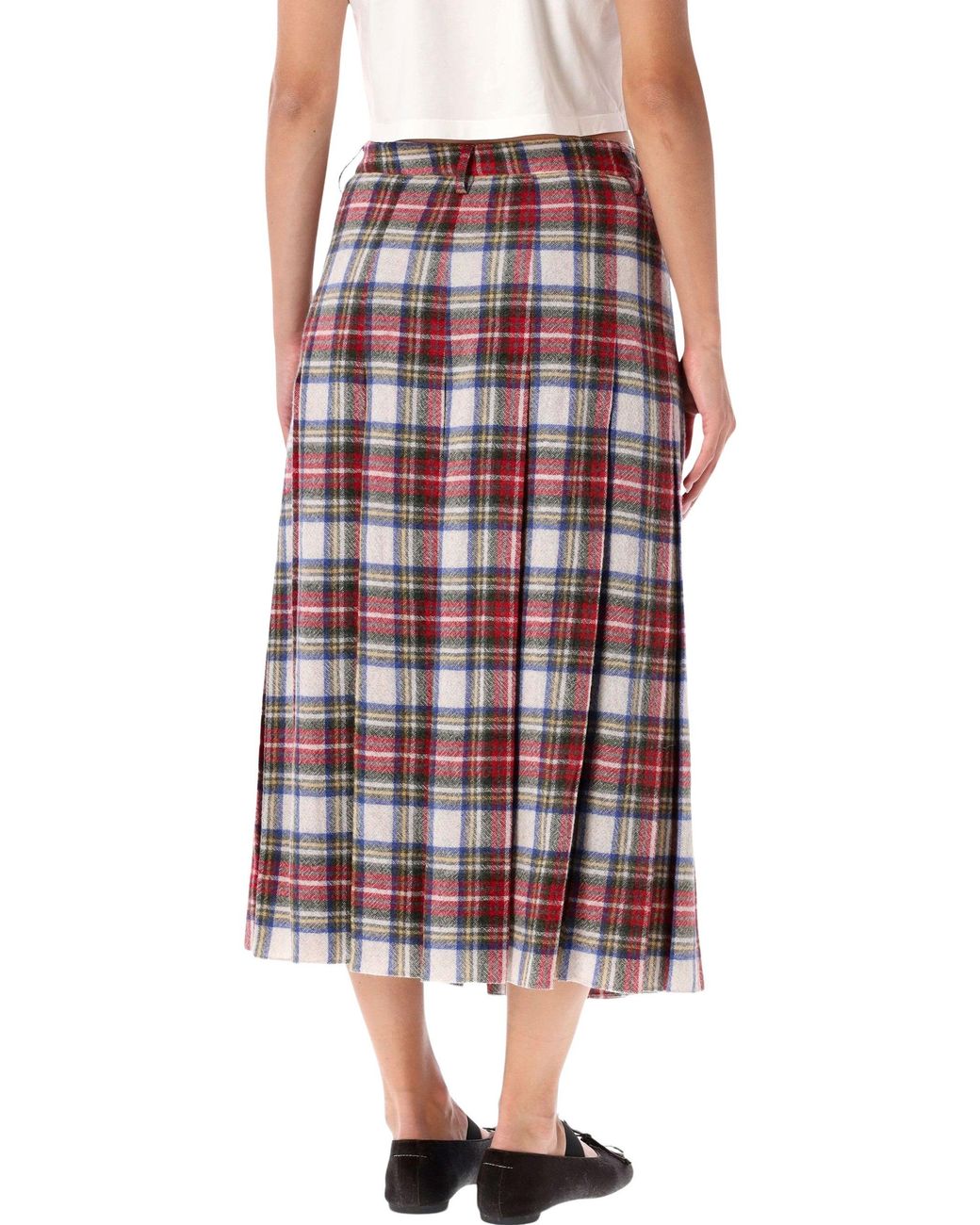 MM6 by Maison Margiela Red Plaid Pleated Midi Skirt