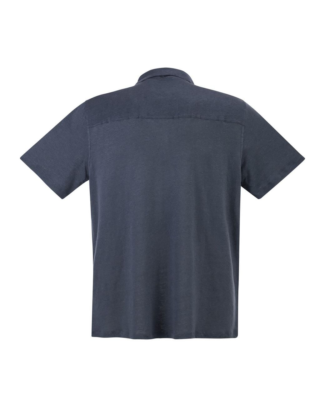 Majestic Blue Stretch Linen Polo Shirt With Button Placket