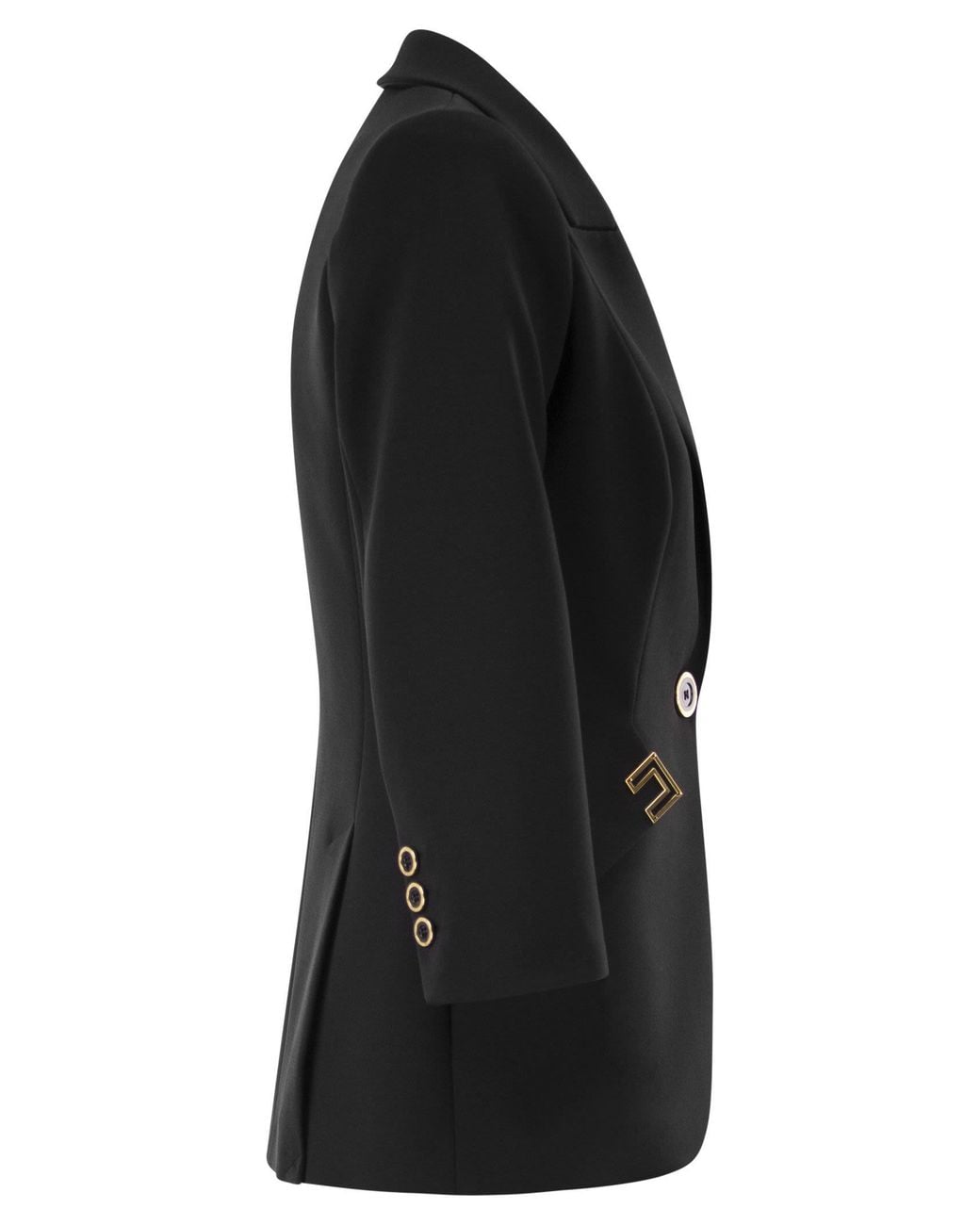 Elisabetta Franchi Black Double Stretch Crepe Jacket With Logo Details