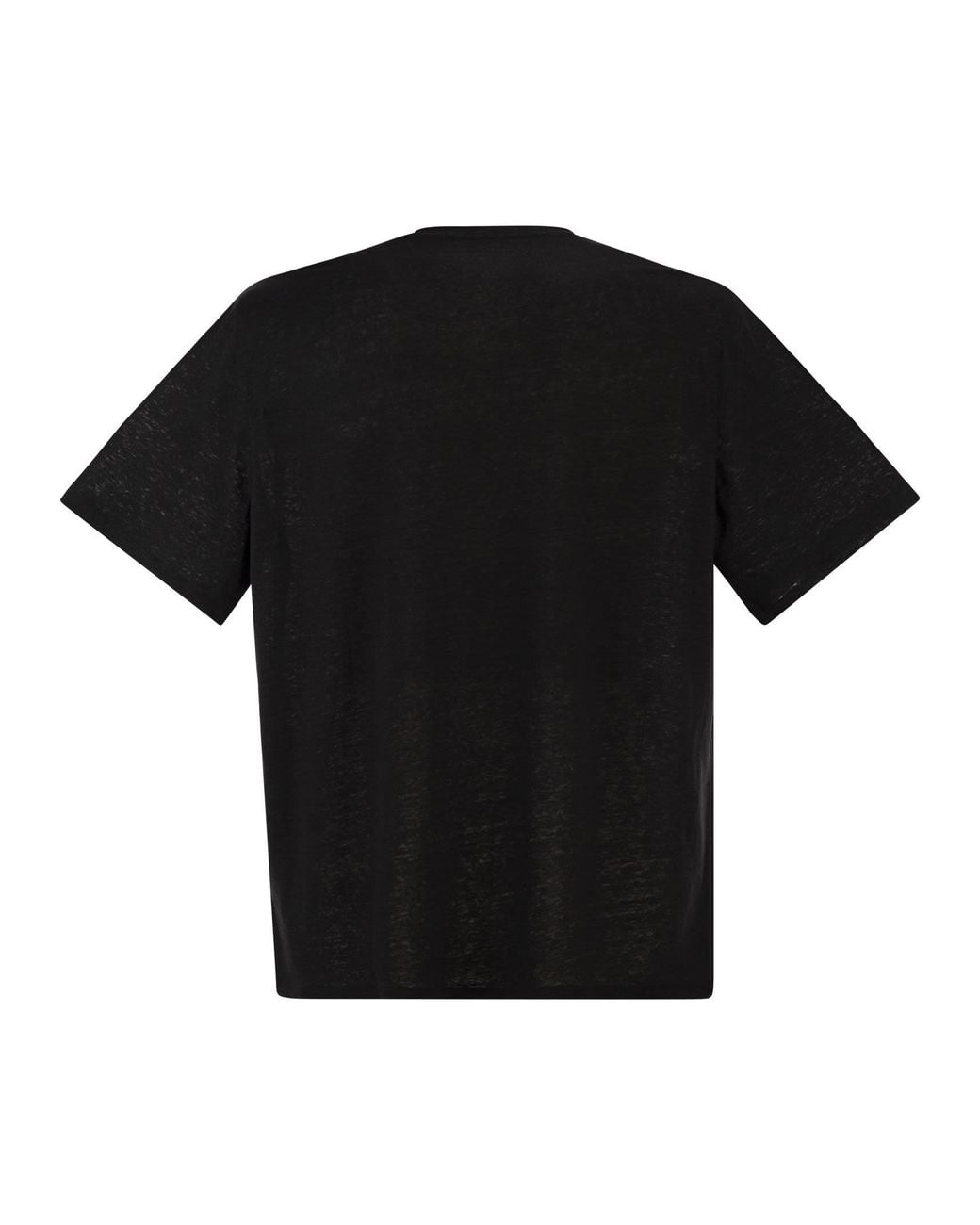 Majestic Black Stretch Linen T Shirt With Round Neckline