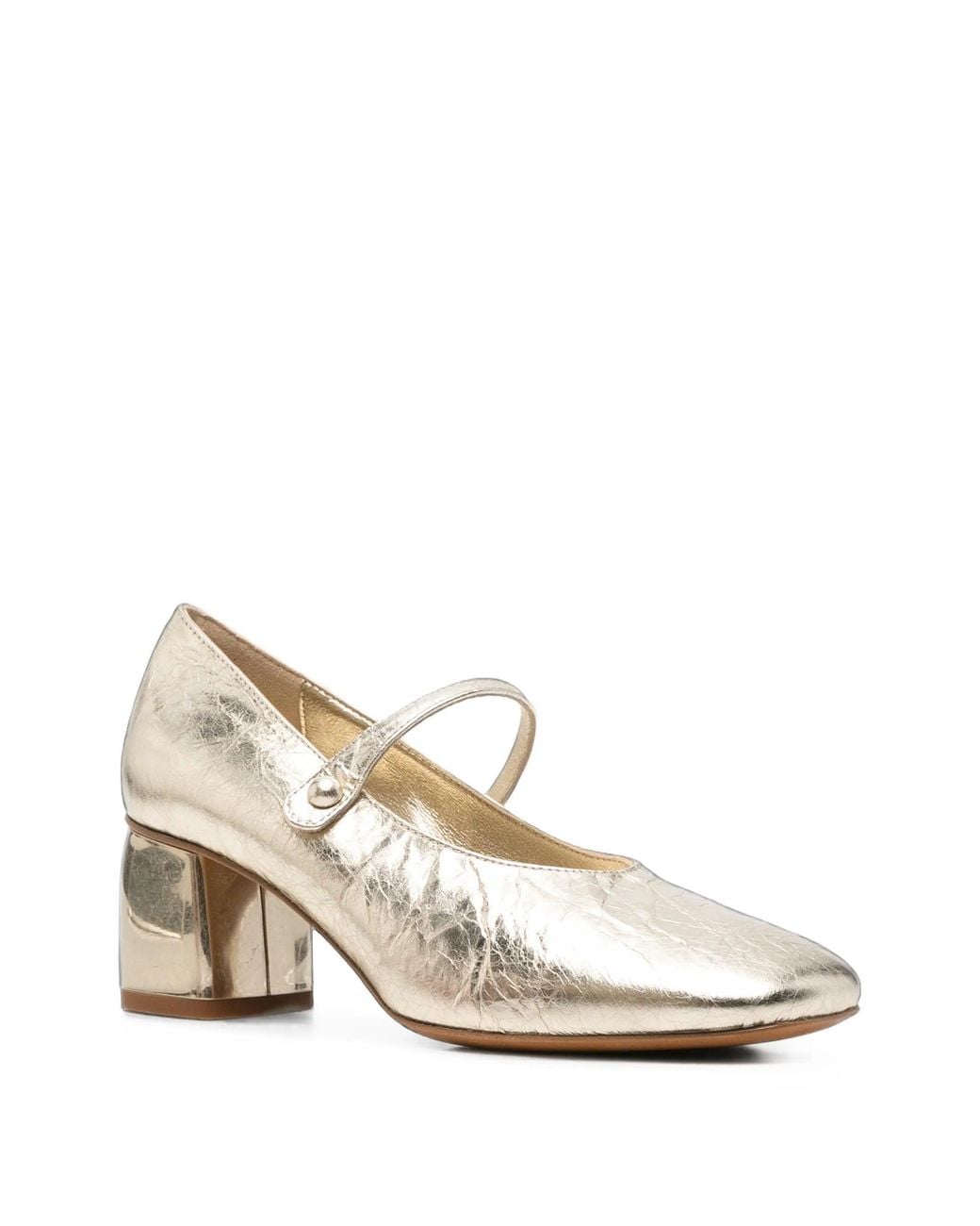 Forte_forte White Ballerina Pelle Craquele'Con Cinturino E Tacco