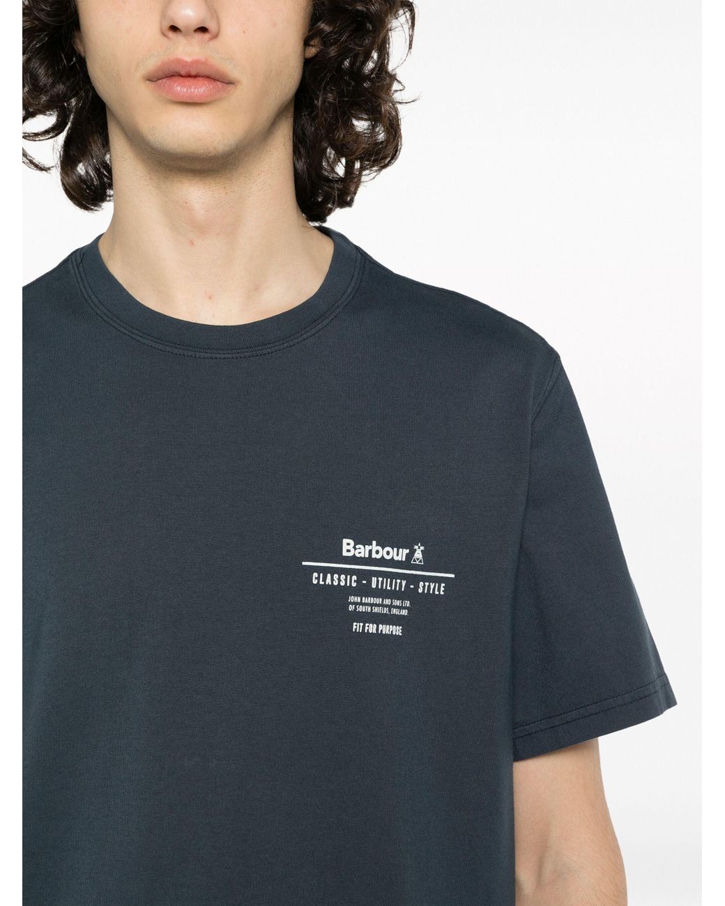 Barbour Blue Logo-Print Cotton T-Shirt for men
