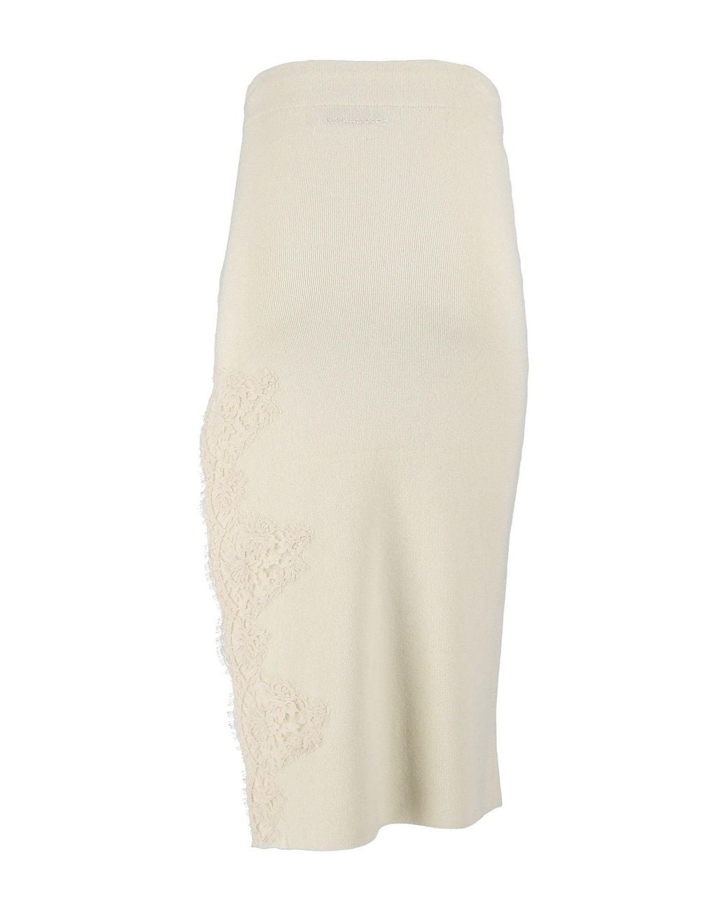 Ermanno Scervino White Lace Detail Drawstring Waistband Knit Midi Skirt