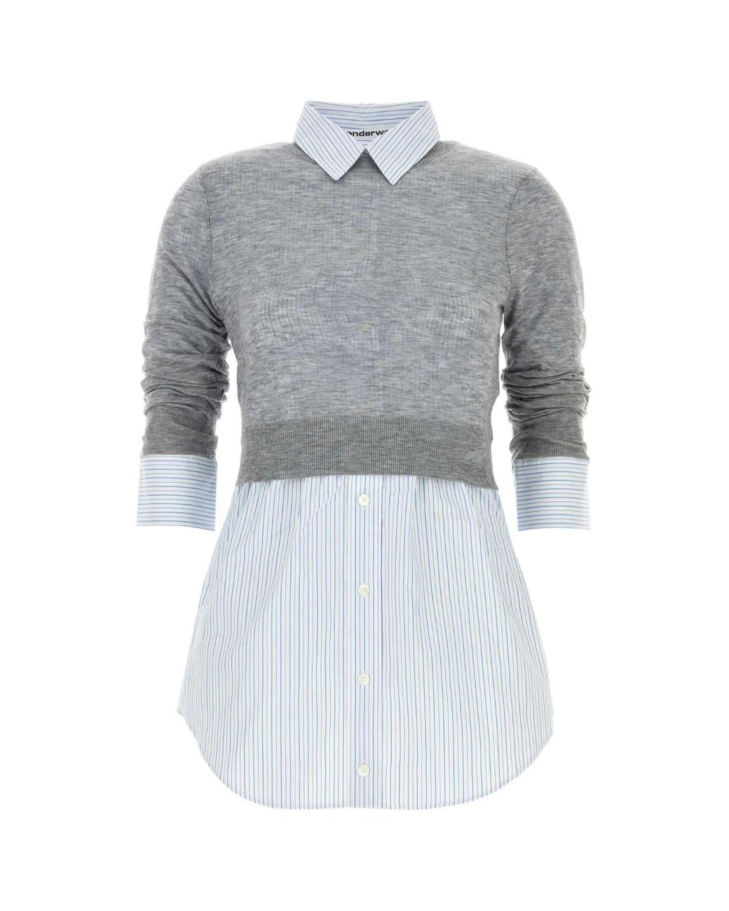 Alexander Wang Gray Sheer Crewneck Button-Up Top