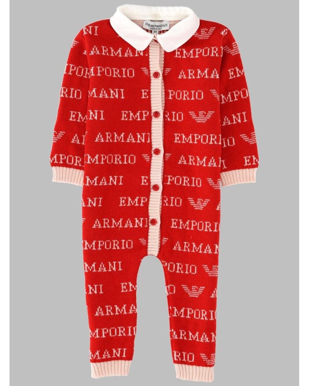 Emporio Armani Red Mini Wool-Silk-Cashmere Baby Romper