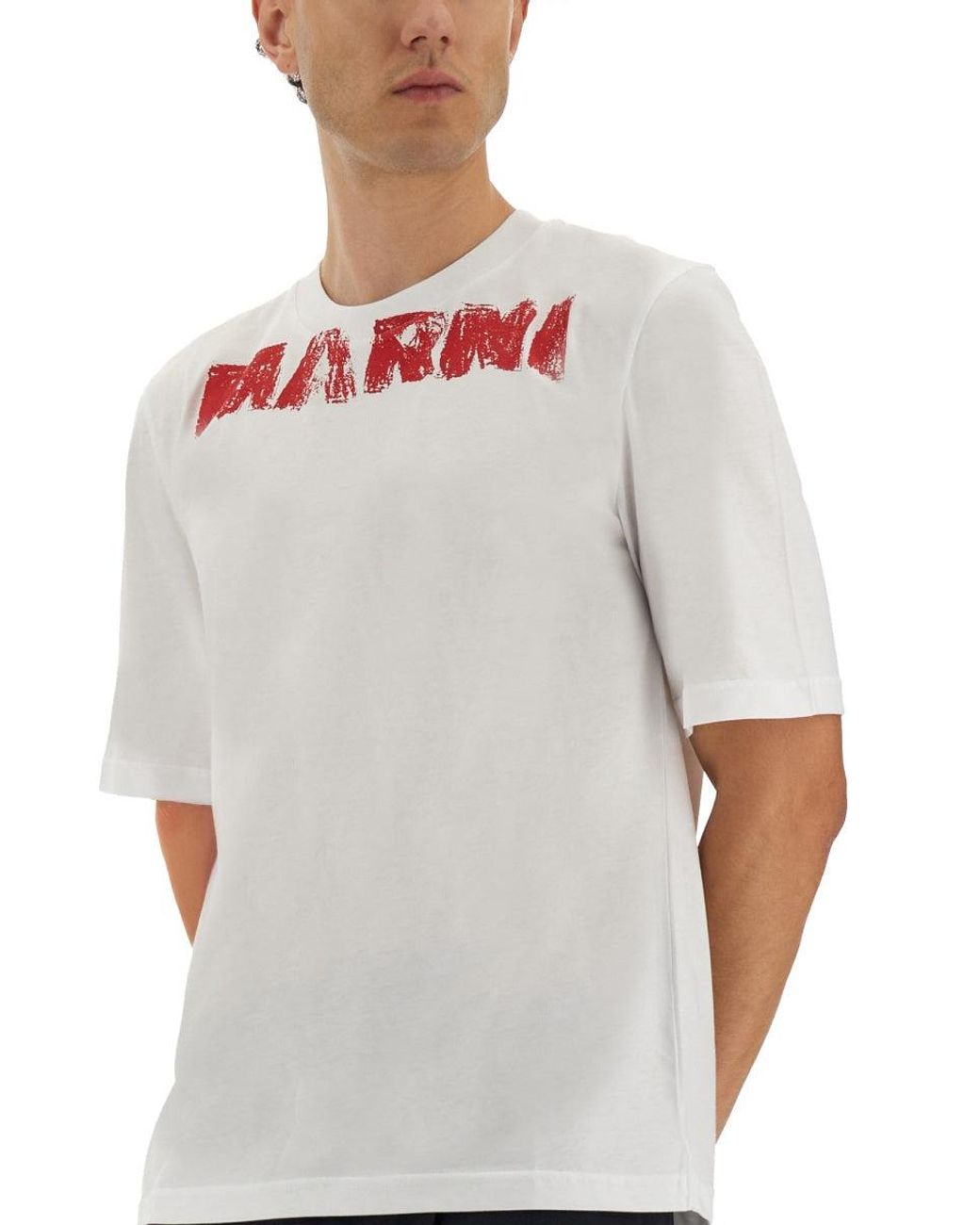 Marni White Cotton T Shirt With Maxi Print
