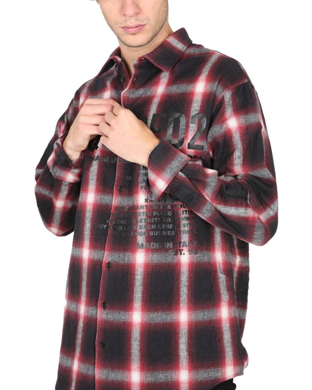 DSquared² Red Drop Shoulder Flannel Shirt for men