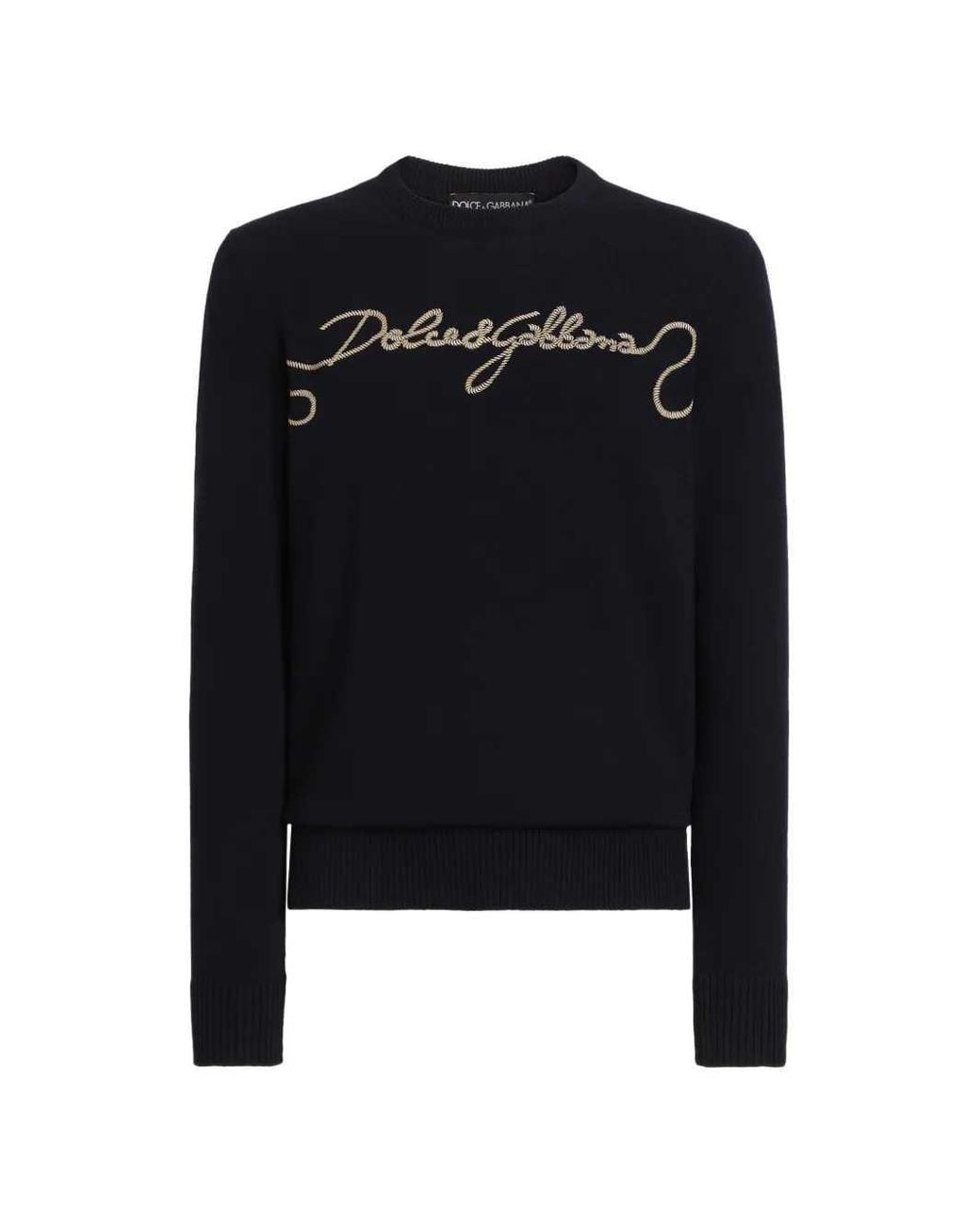 Dolce & Gabbana Black Dolce & Gabbana Embroidered Plain-Knit Sweater for men