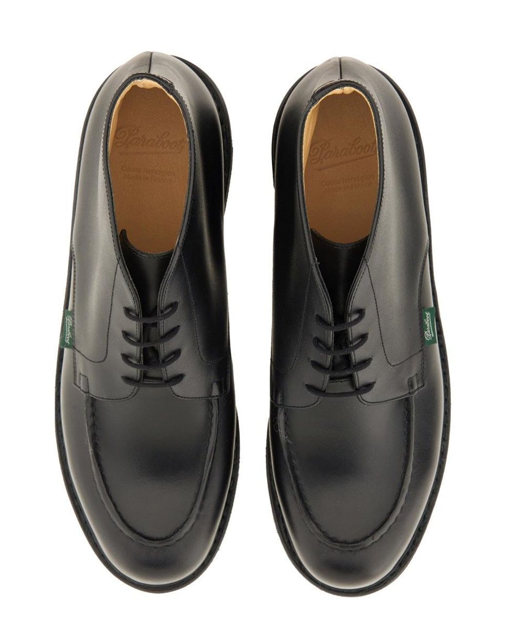 Paraboot Black Polished Leather Lace-Up Boot With Rounded Toe for men