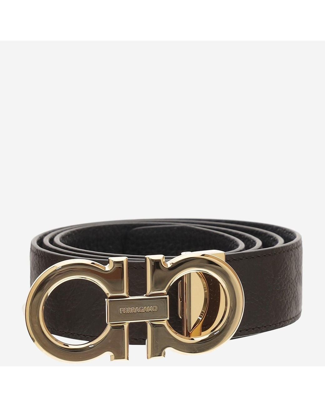 Ferragamo Black Dark Double Hook Reversible Leather Belt