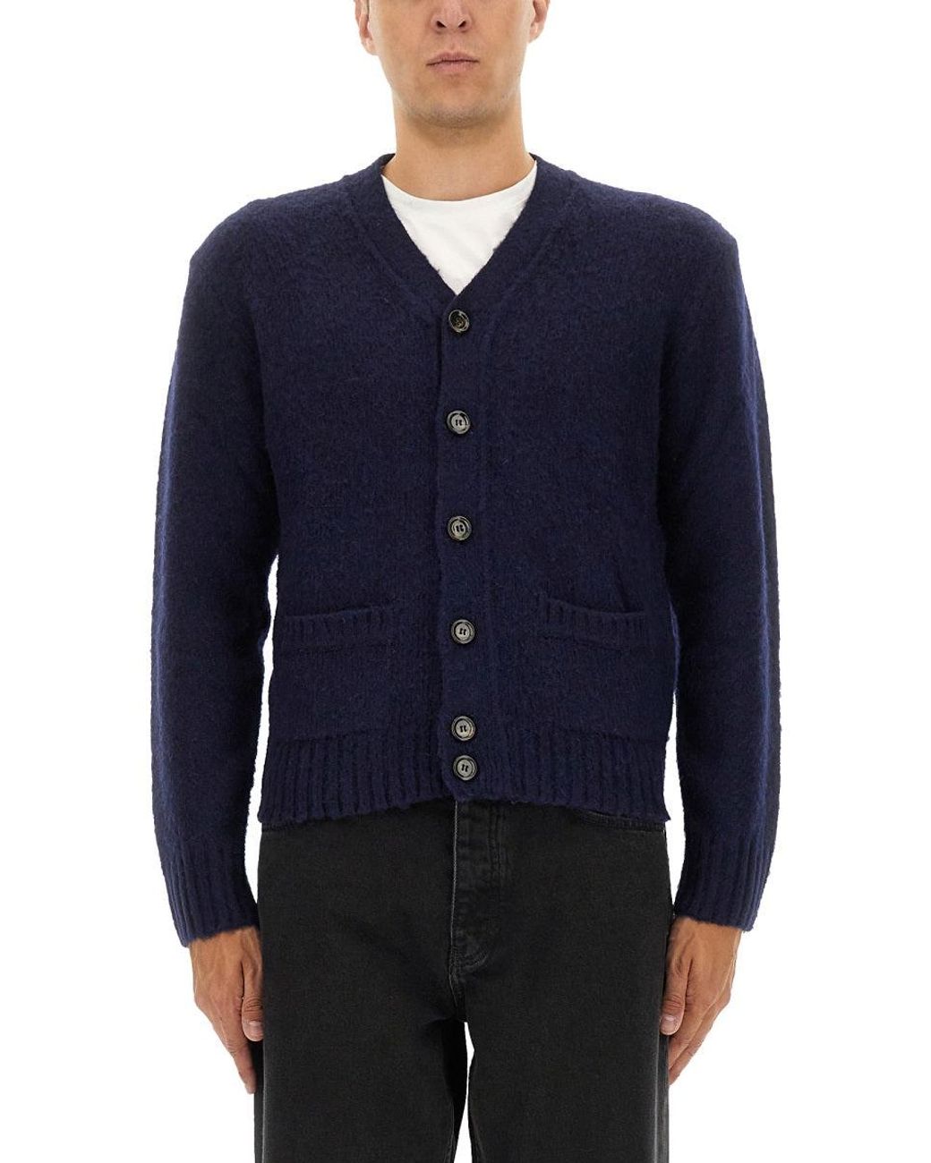 Aspesi Blue Knitted Cardigan Jumpers for men