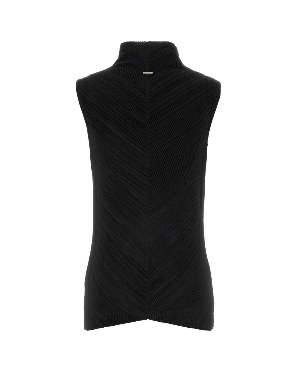 Calvin Klein Black Sl Plisse Mock Neck Top