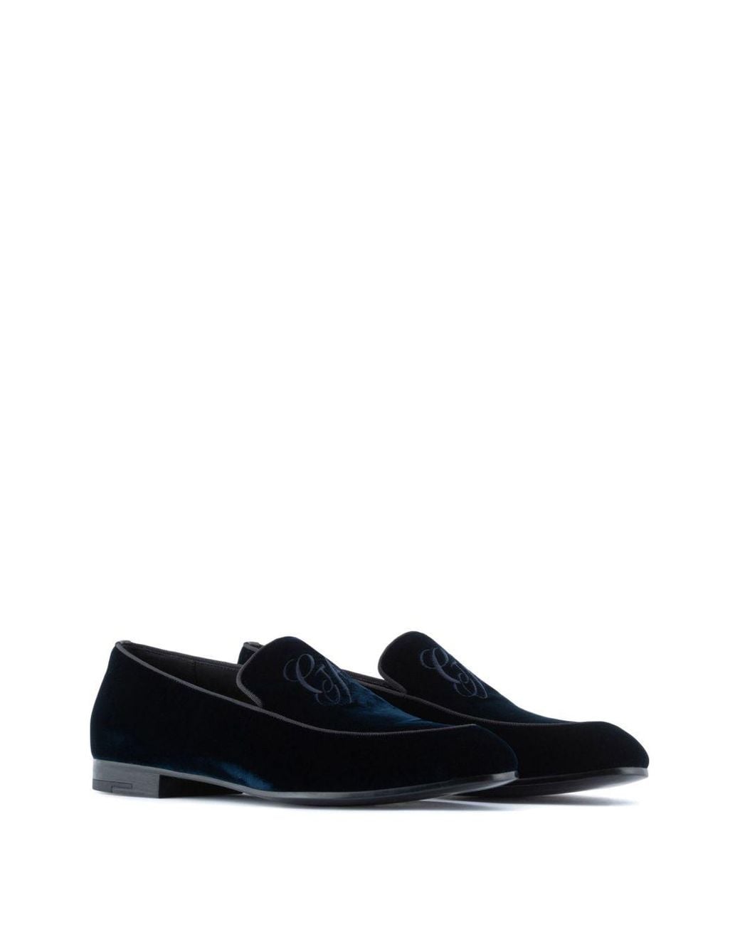 Giorgio Armani Black Embroidered Logo Velvet Loafers