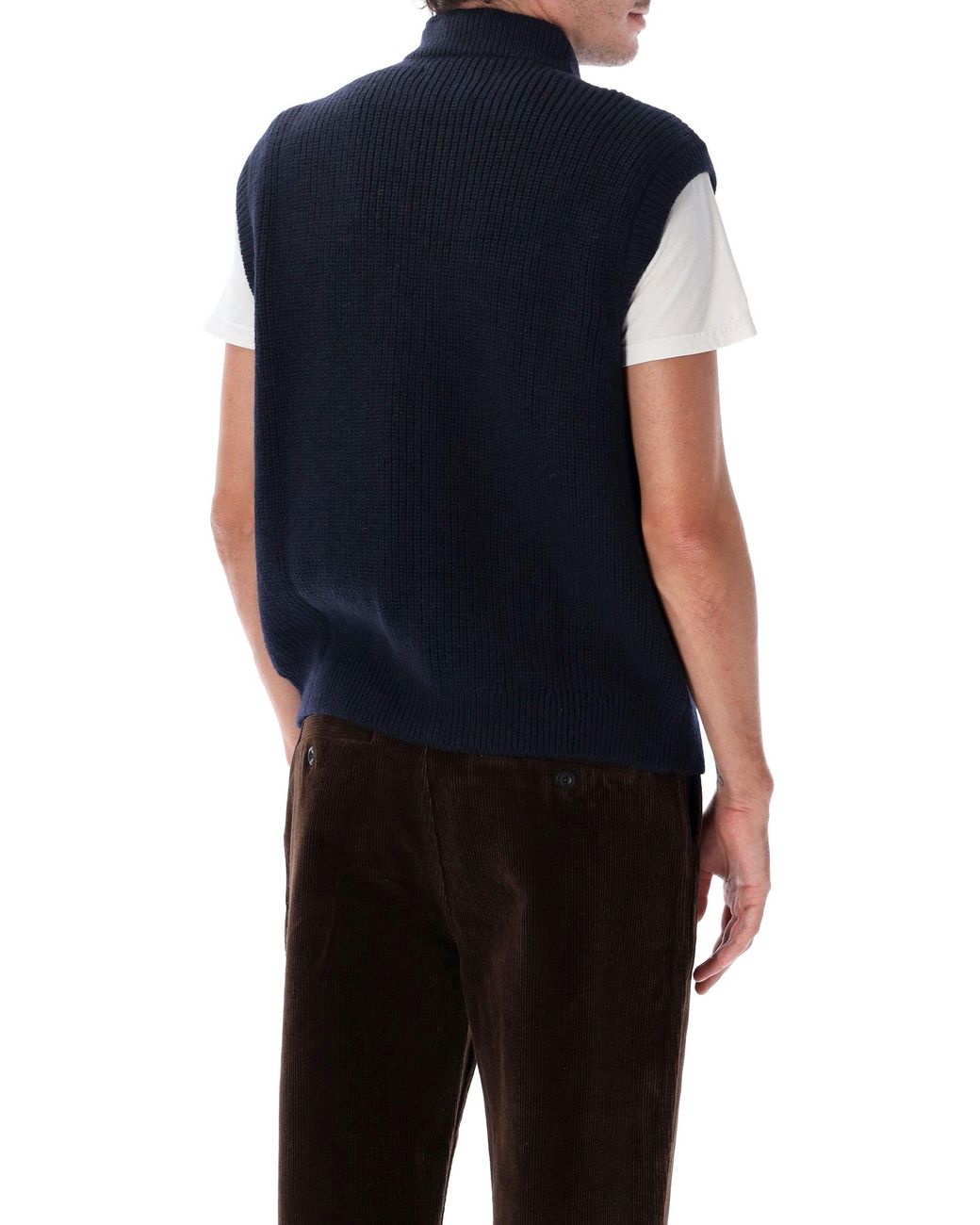 Margaret Howell Blue Wool Zip-Front Knit Vest for men