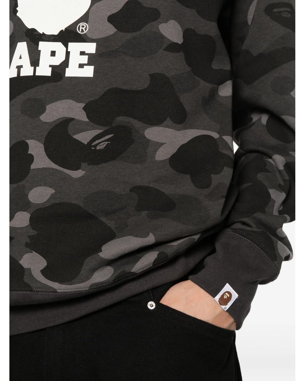 A Bathing Ape Black Color Camo College Crewneck Sweatshirt M