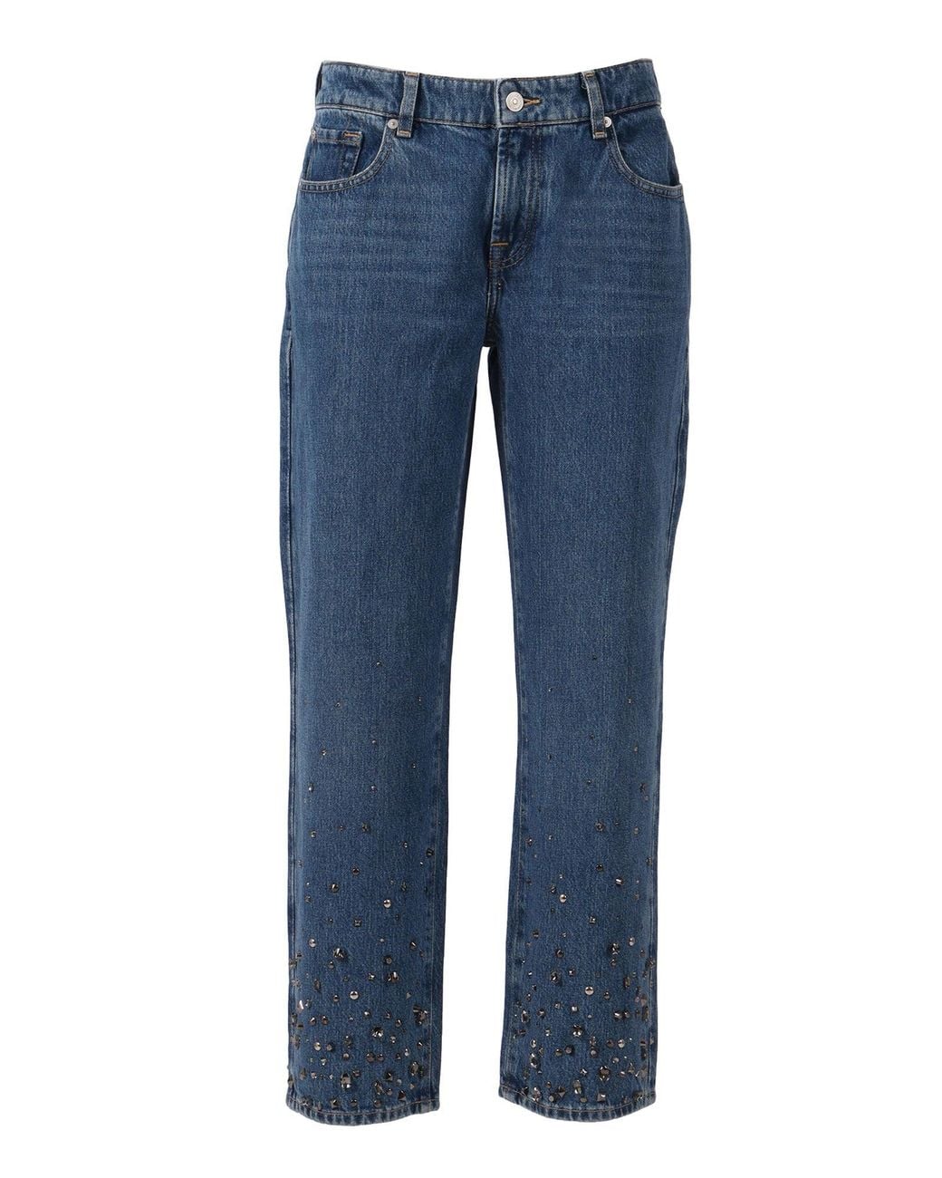 7 For All Mankind Blue Calie Straight Ankle Dance With Crystals & Studs