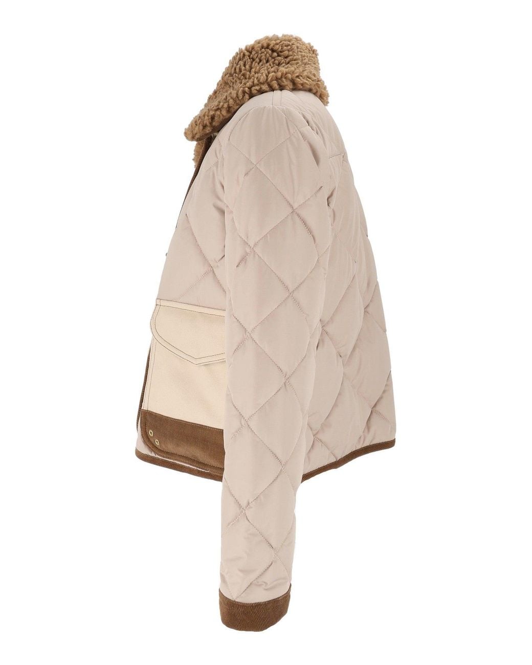 Fay Natural Mini 3-Ganci Quilted Suede-Accent Jacket