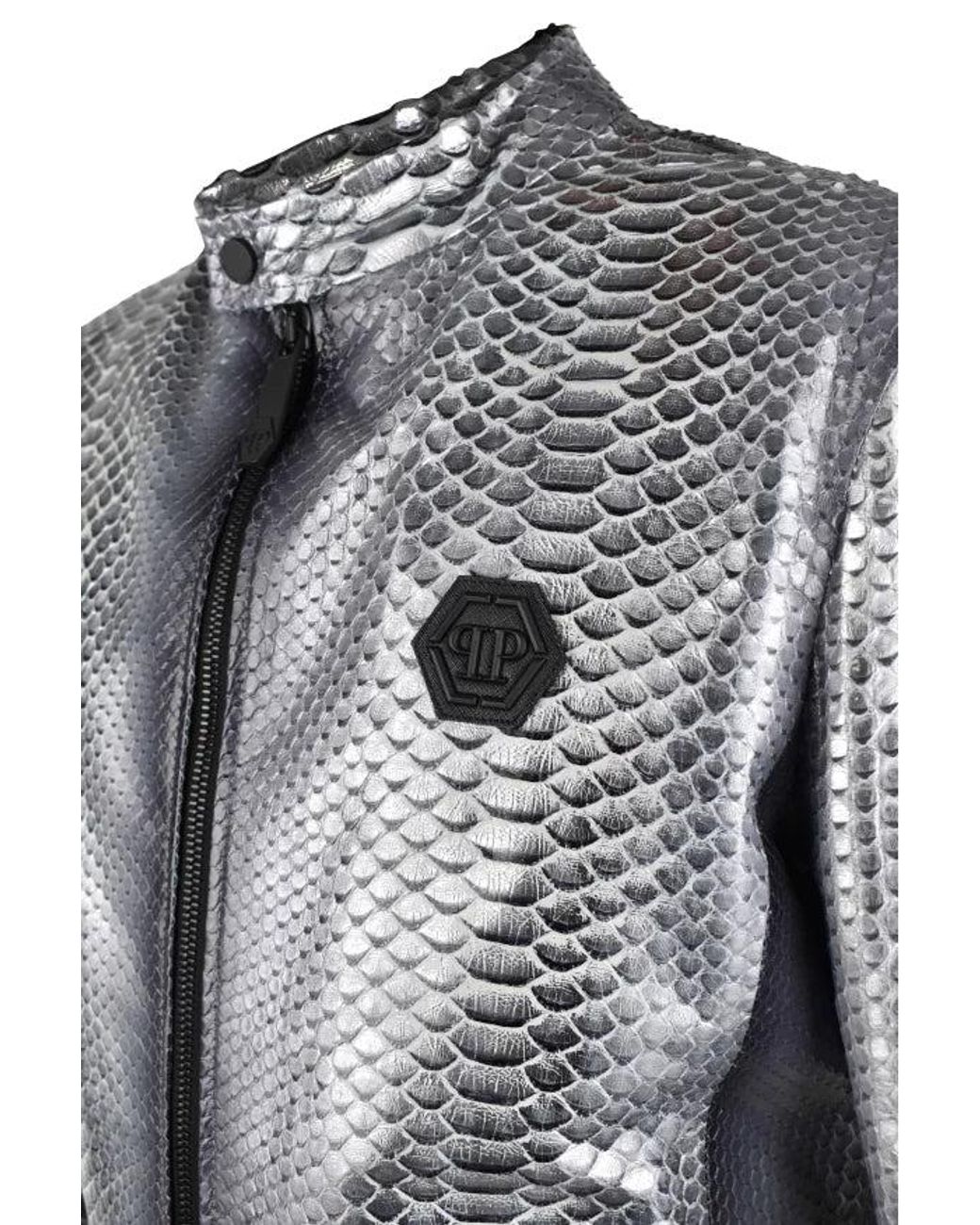 Philipp Plein Gray Leather Jacket