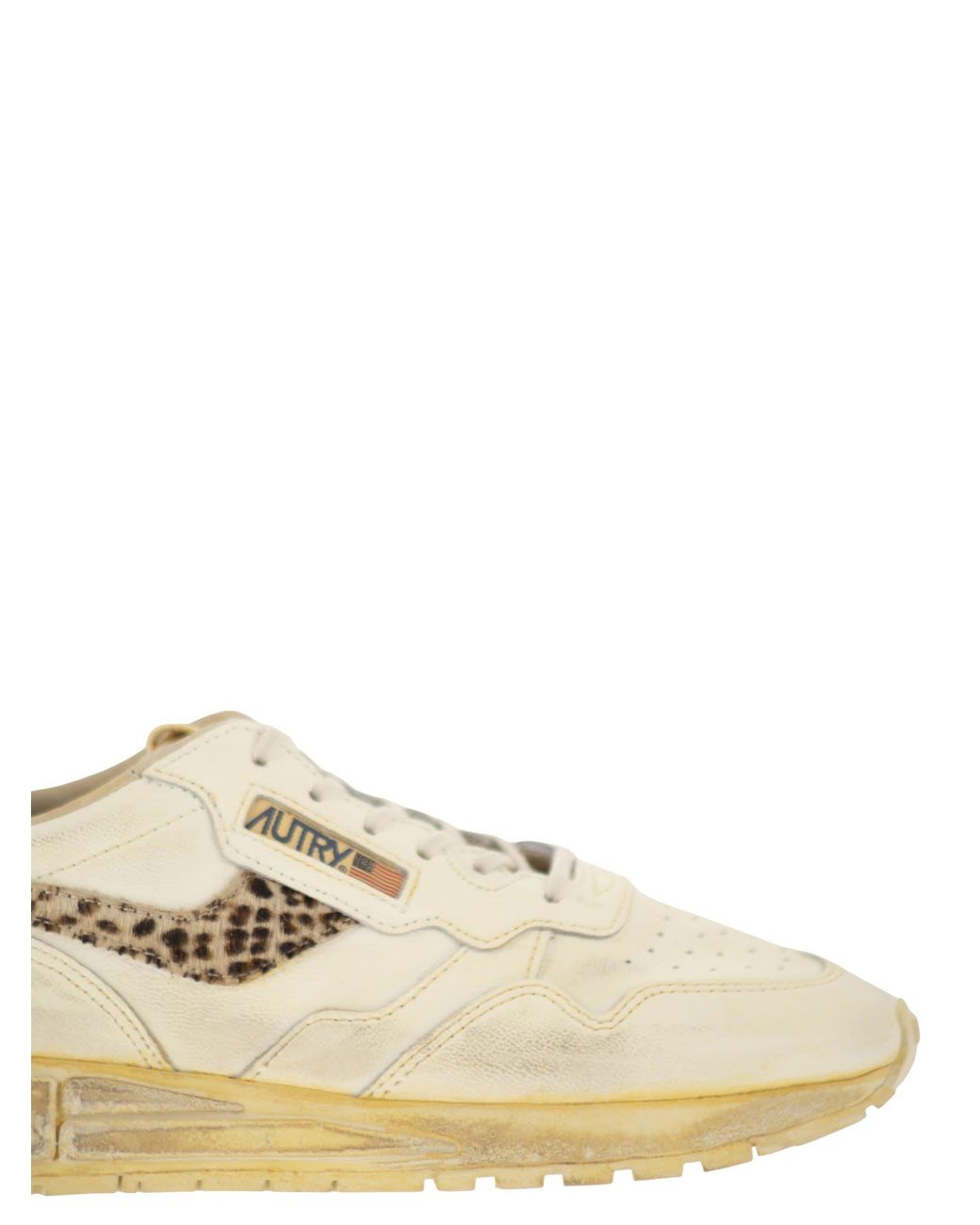 Autry Natural Reelwind Leather Trainers With Genuine Animal Print Haircalf Details