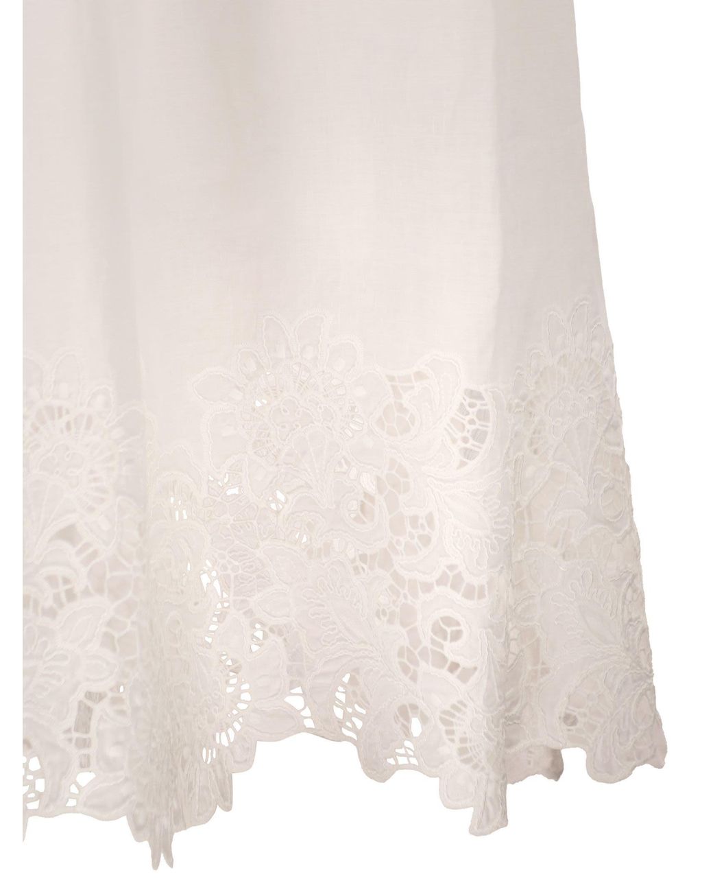 Max Mara White Strapless Linen Dress With Embroidered Hem