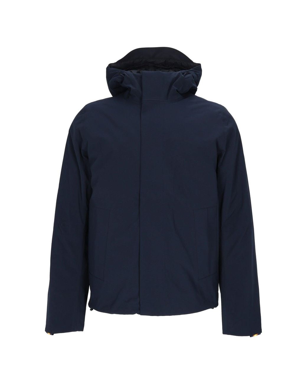 K-Way Blue Short Padded Jacket With High Collar And Concealed Closure