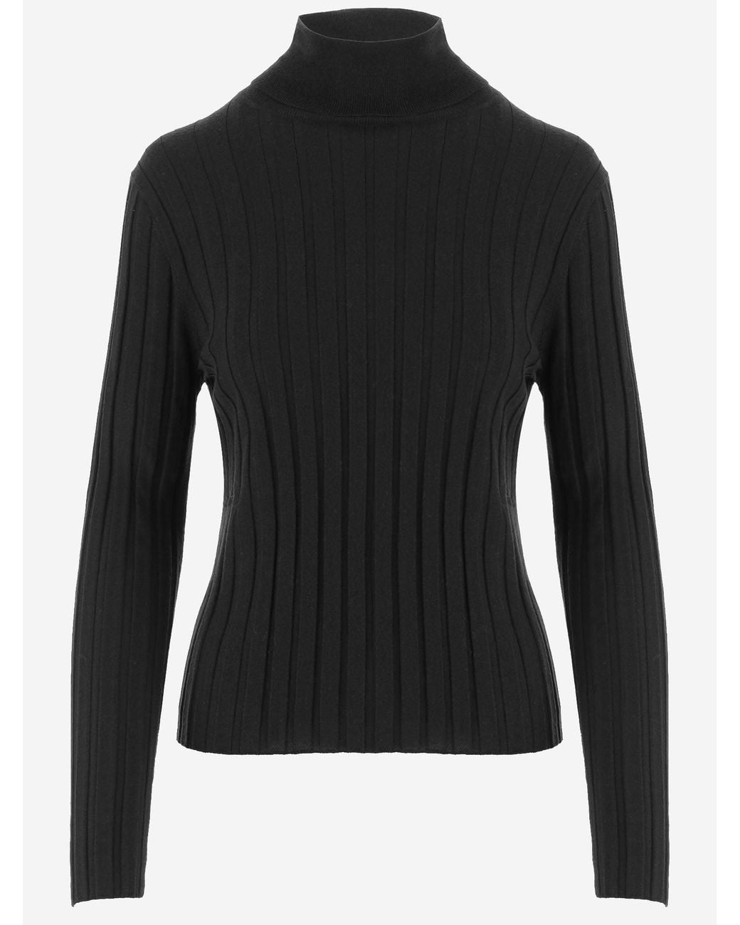 Allude Black Wool High Neck Ribbed Sweater