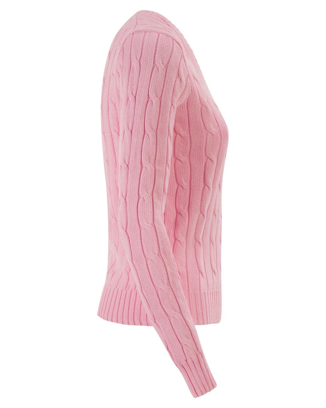 Polo Ralph Lauren Pink Cotton Cable Knit Jumper With V-Neck