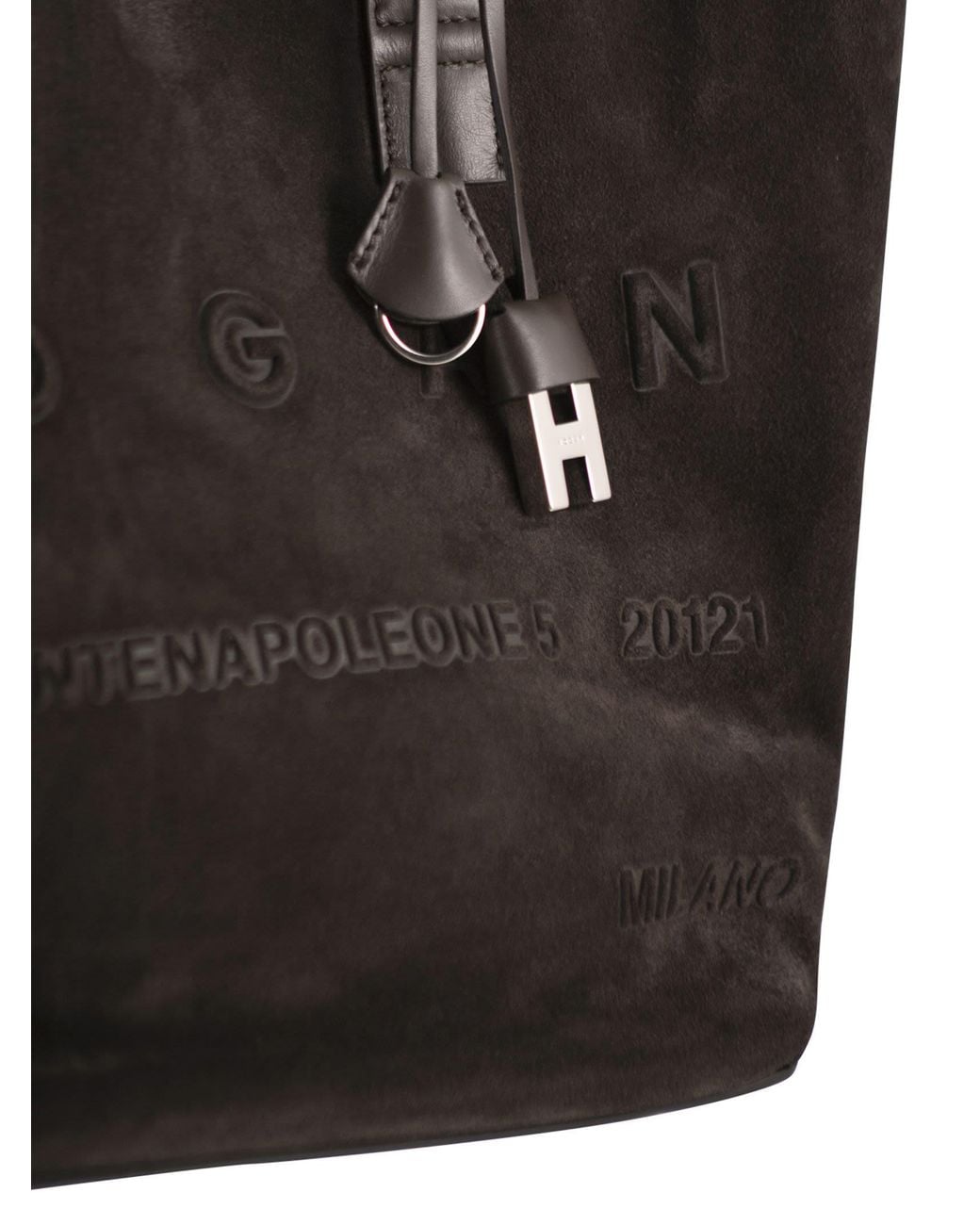 Hogan Black Suede Tote Bag With Embossed Logo
