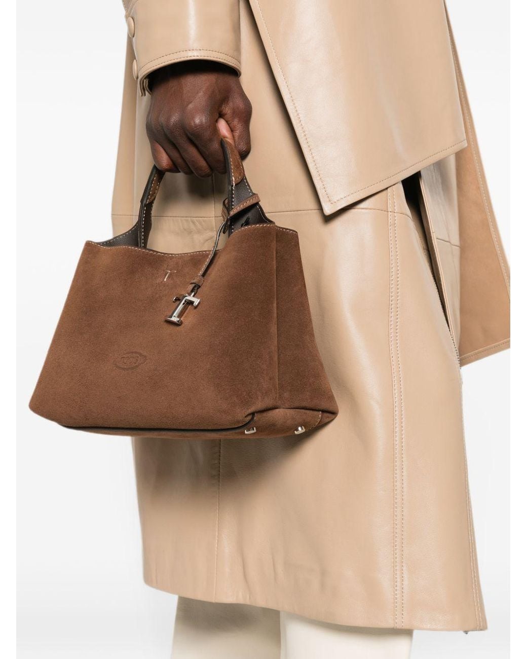 Tod's Brown T Timeless Micro Leather Handbag