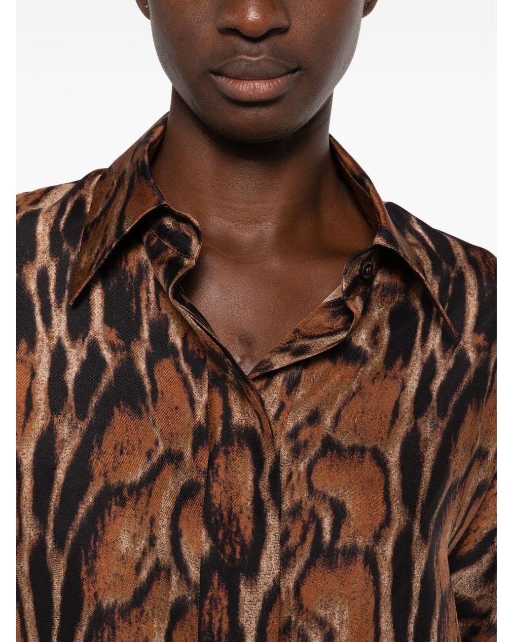 Alberto Biani Brown Printed Silk Shirt