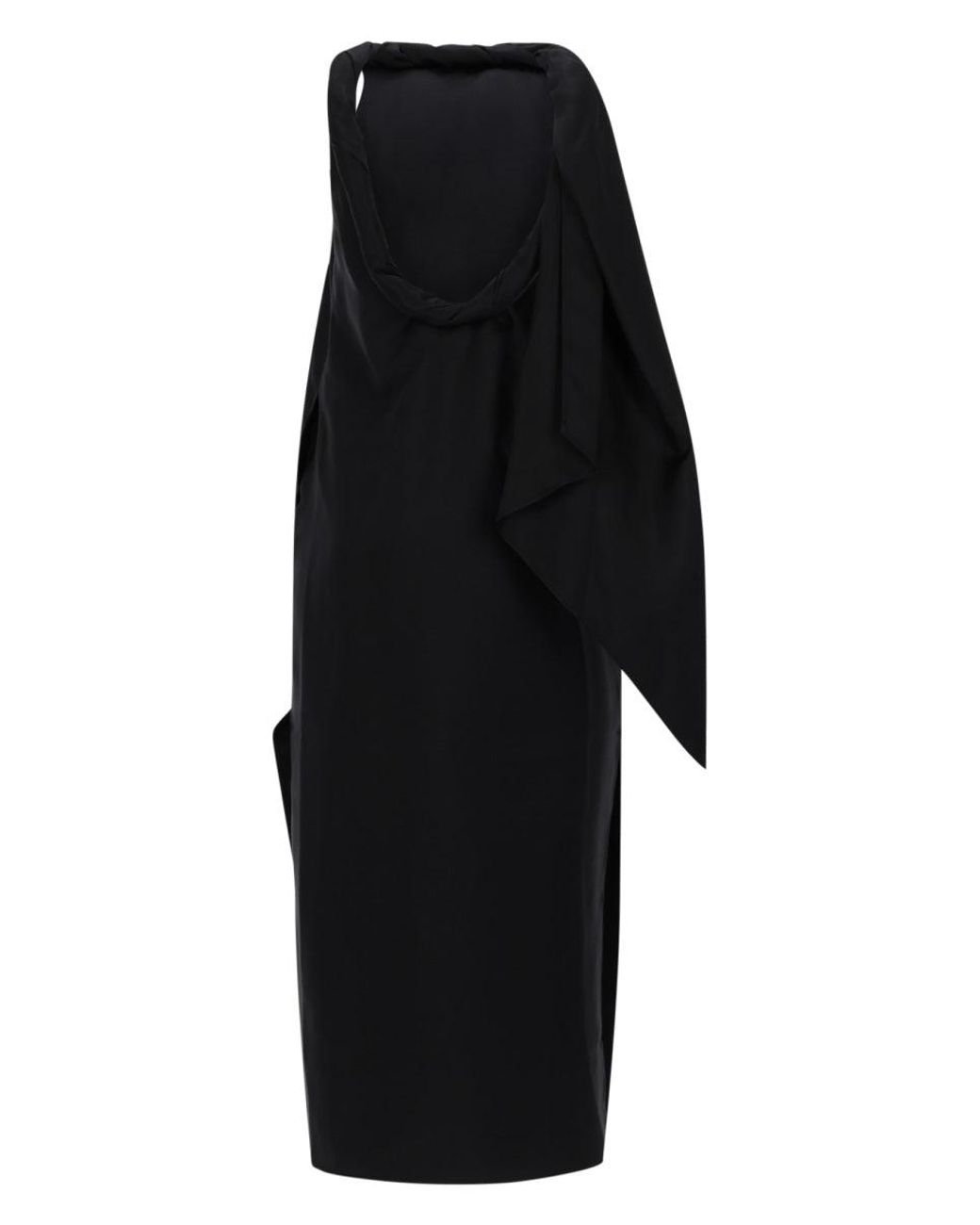 Loulou de Saison Black Silk Draped Halter Midi Dress