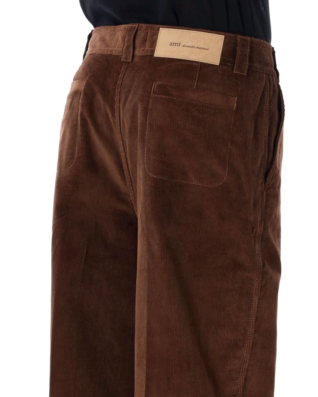 AMI Brown Fine-Rib Corduroy Chino Trousers With Relaxed Straight Wide-Leg Fit for men